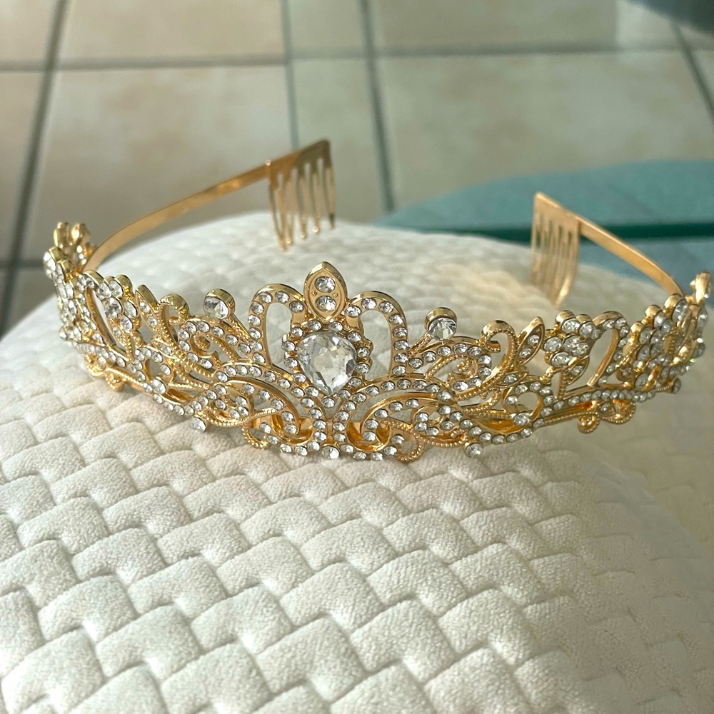 Gold Tiara with rhinestones